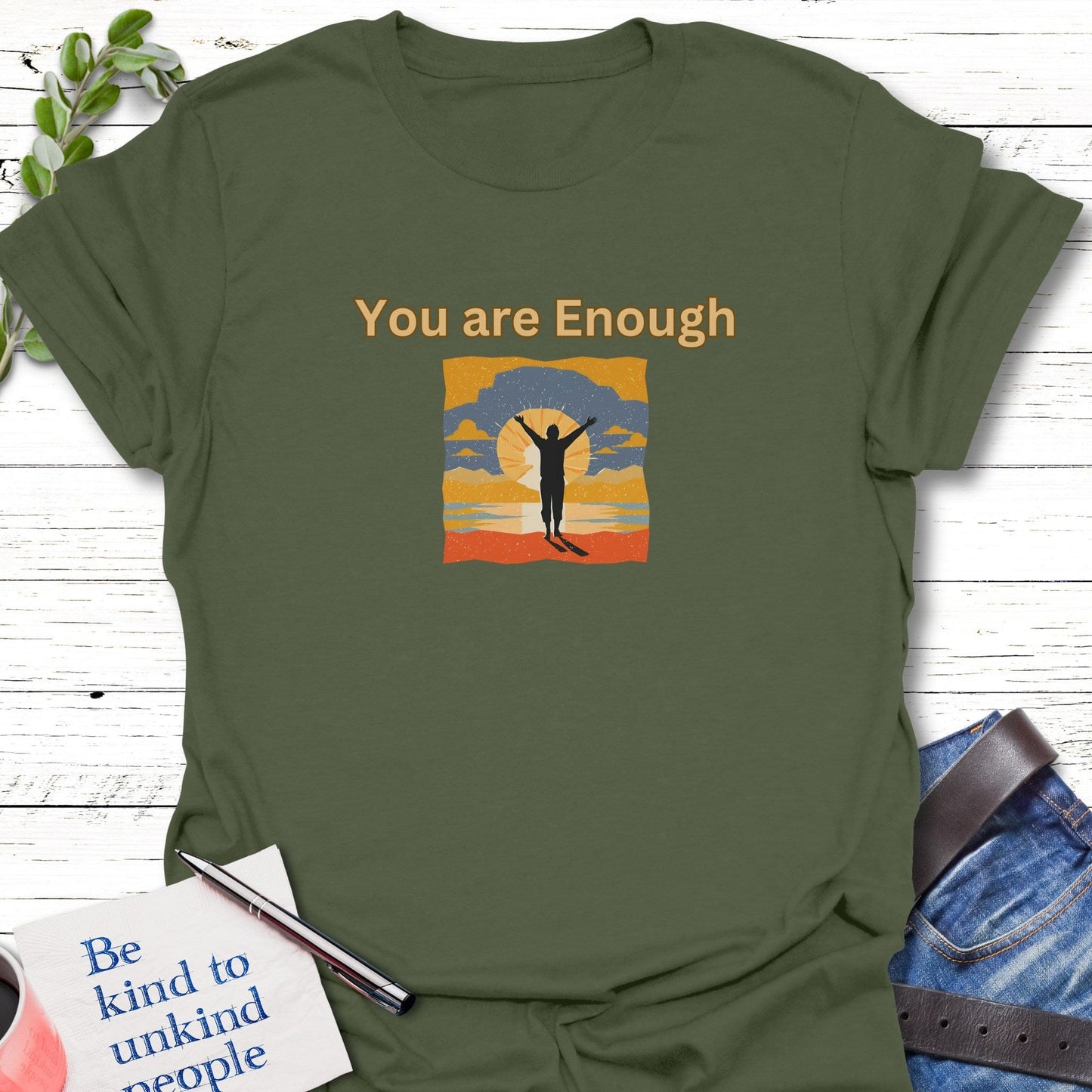 T-Shirt Military Green / S Sunrise Assurance T-Shirt Echo Kindness Printify