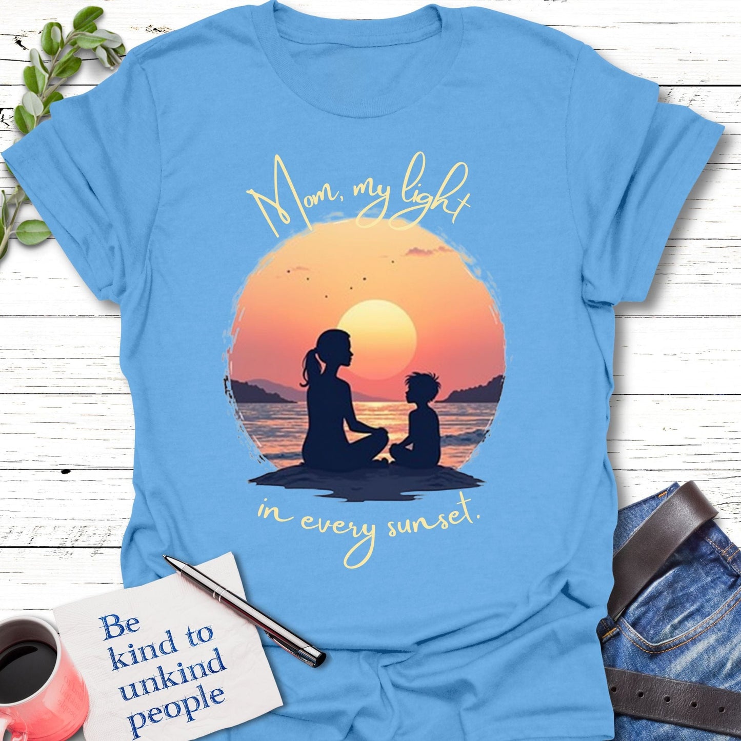 T-Shirt Carolina Blue / S Sunset Light T-Shirt Echo Kindness Printify