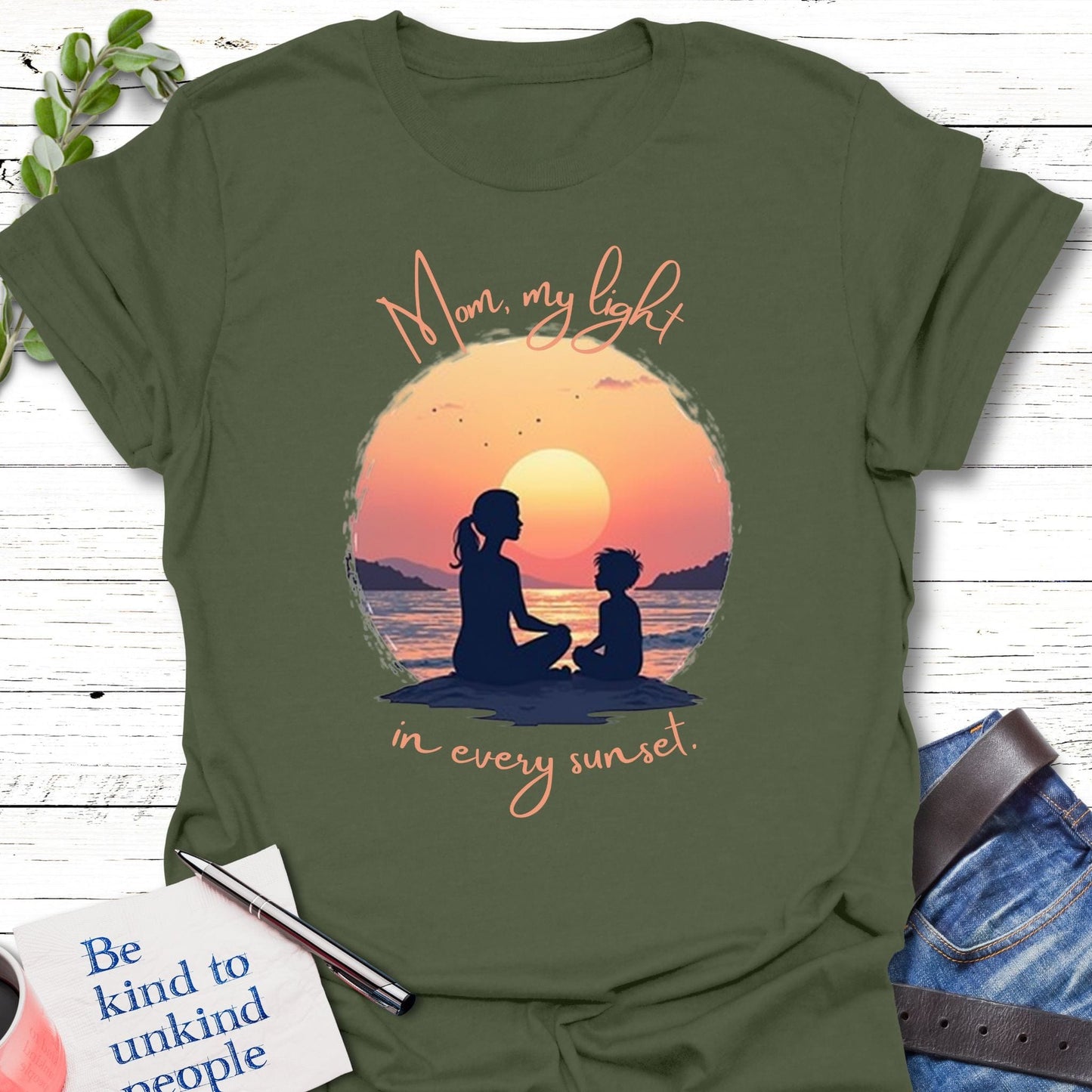 T-Shirt Military Green / S Sunset Light T-Shirt Echo Kindness Printify