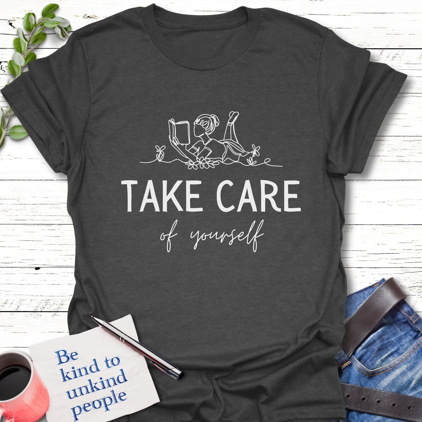 T-Shirt Dark Heather Grey / S Take Care T-Shirt Echo Kindness Printify