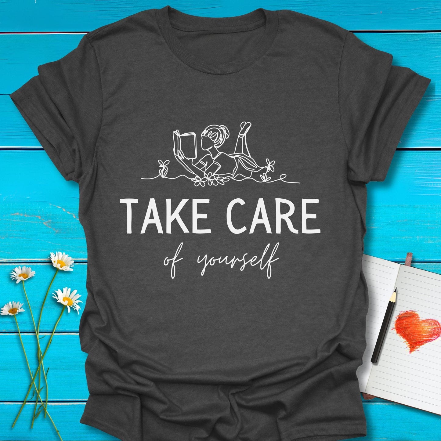 T-Shirt Dark Heather Grey / S Take Care T-Shirt Echo Kindness Printify