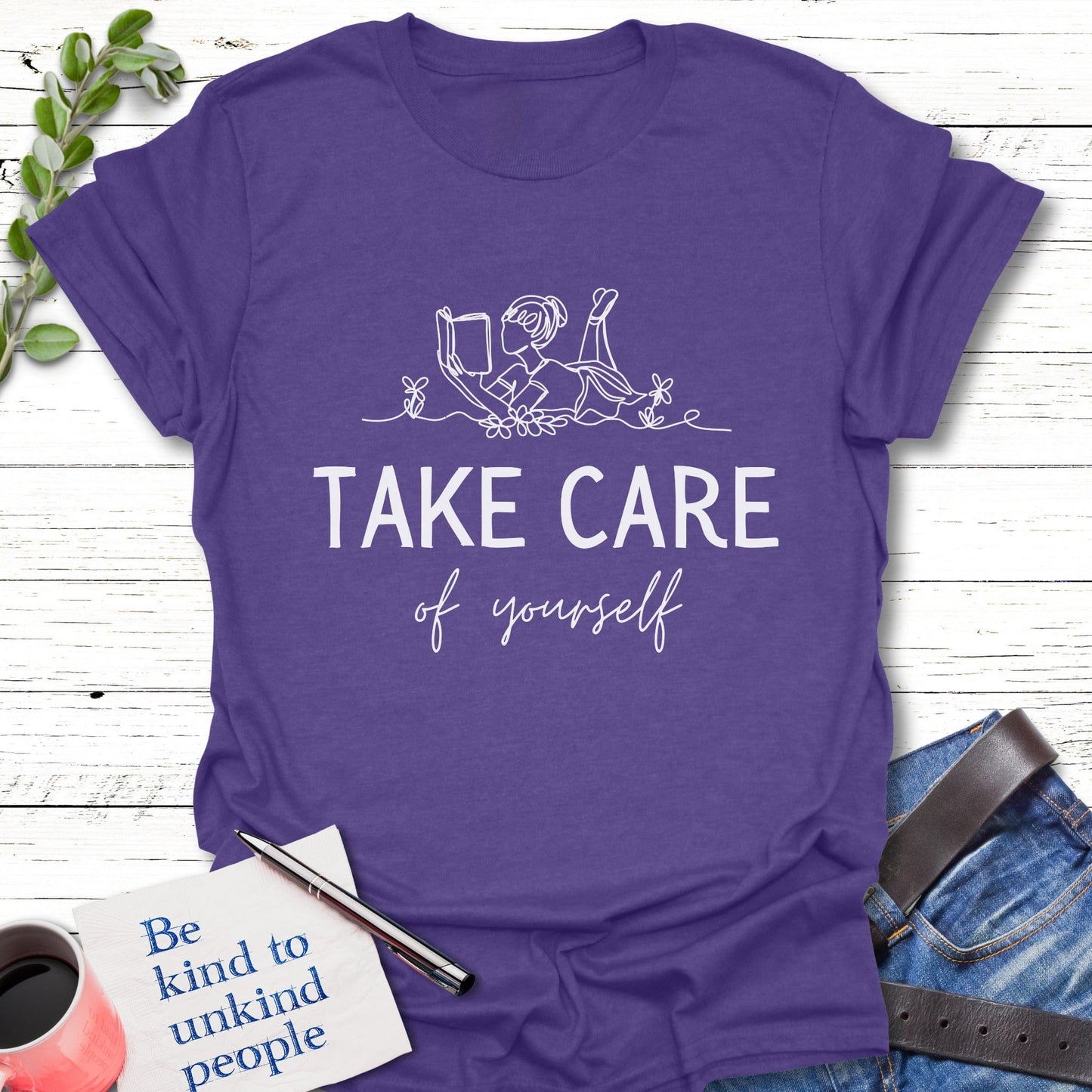 T-Shirt Heather Purple / S Take Care T-Shirt Echo Kindness Printify