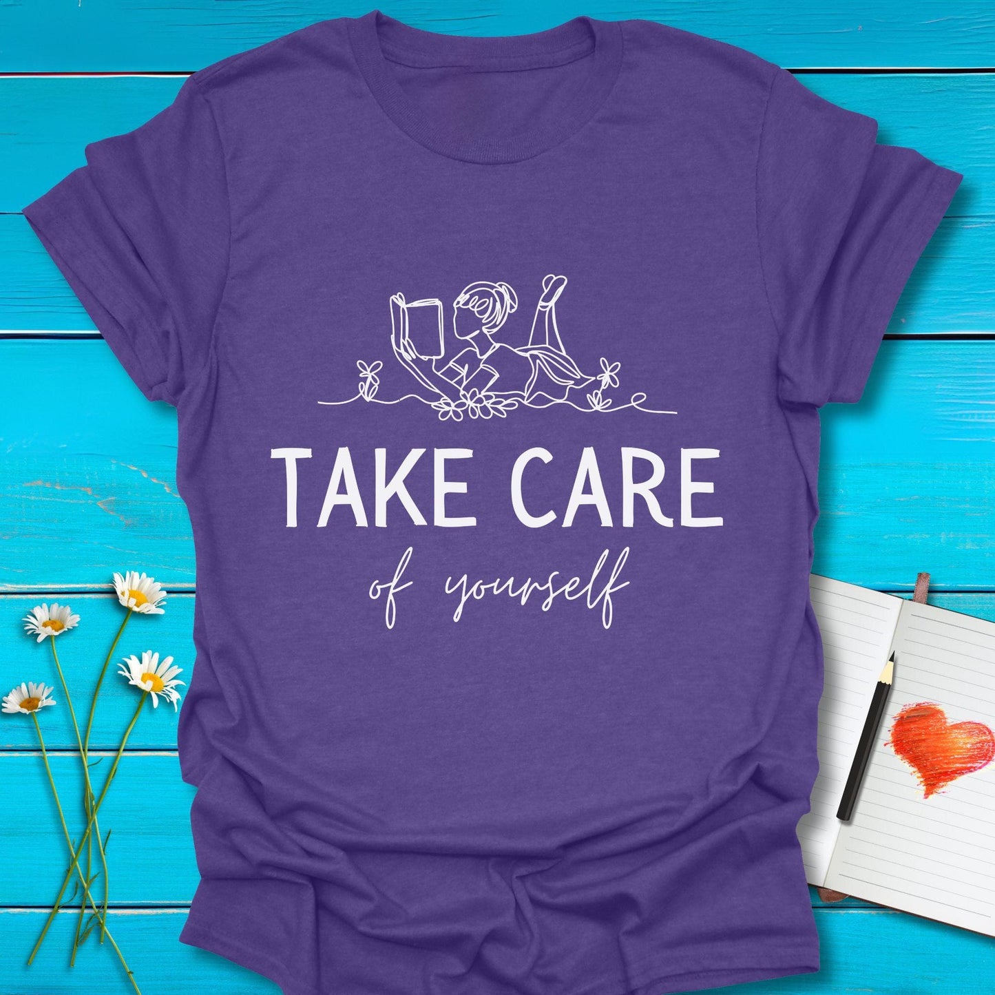 T-Shirt Heather Purple / S Take Care T-Shirt Echo Kindness Printify