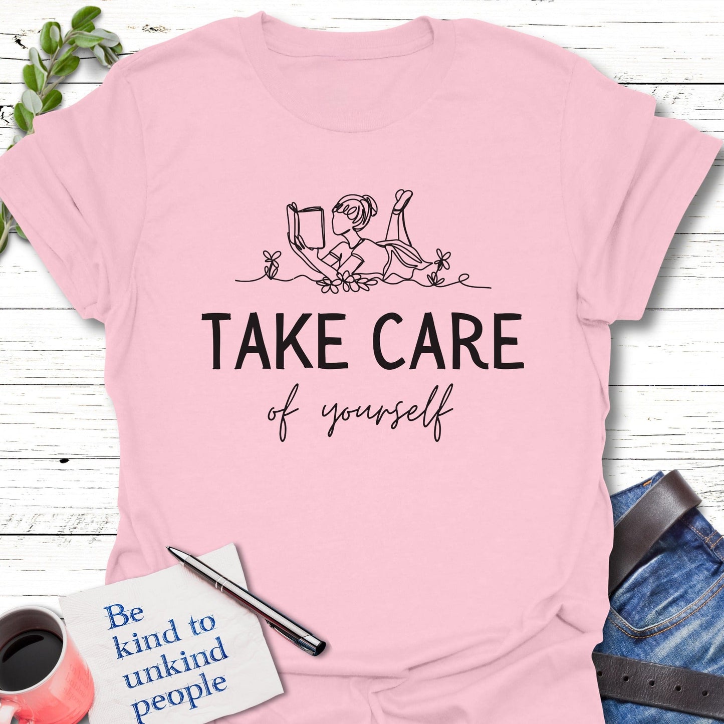 T-Shirt Light Pink / S Take Care T-Shirt Echo Kindness Printify
