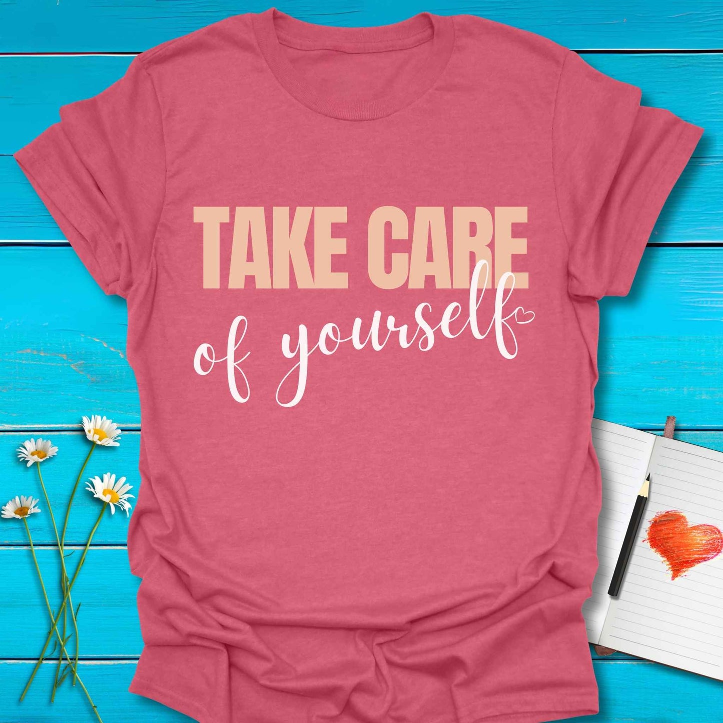 T-Shirt Heather Cardinal / S Take Care You T-Shirt Echo Kindness Printify