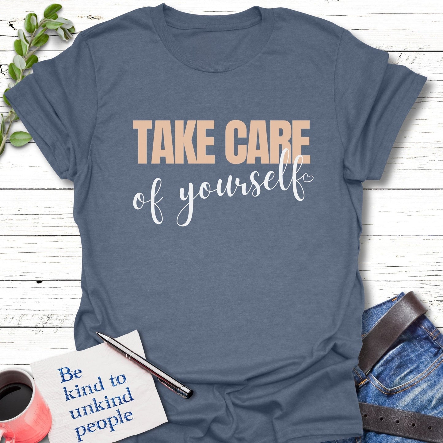T-Shirt Heather indigo / S Take Care You T-Shirt Echo Kindness Printify