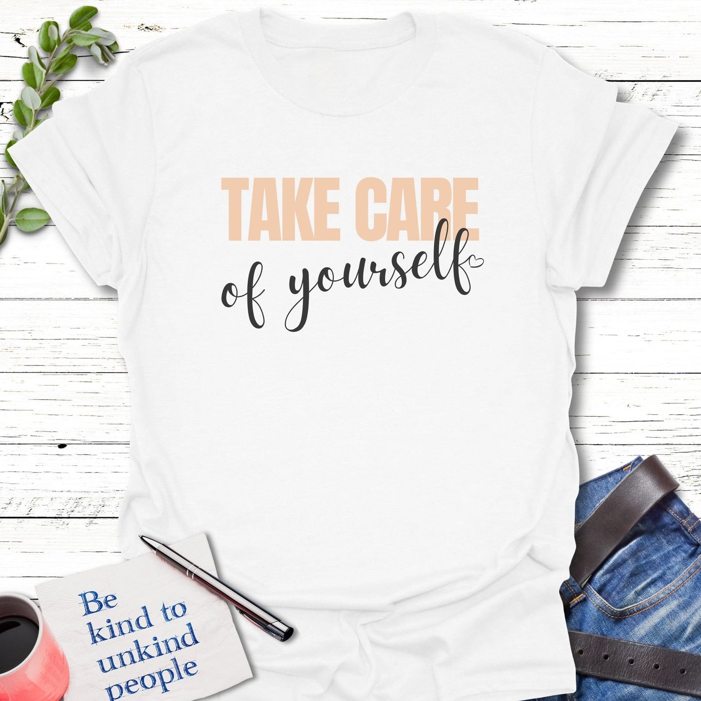 T-Shirt White / S Take Care You T-Shirt Echo Kindness Printify