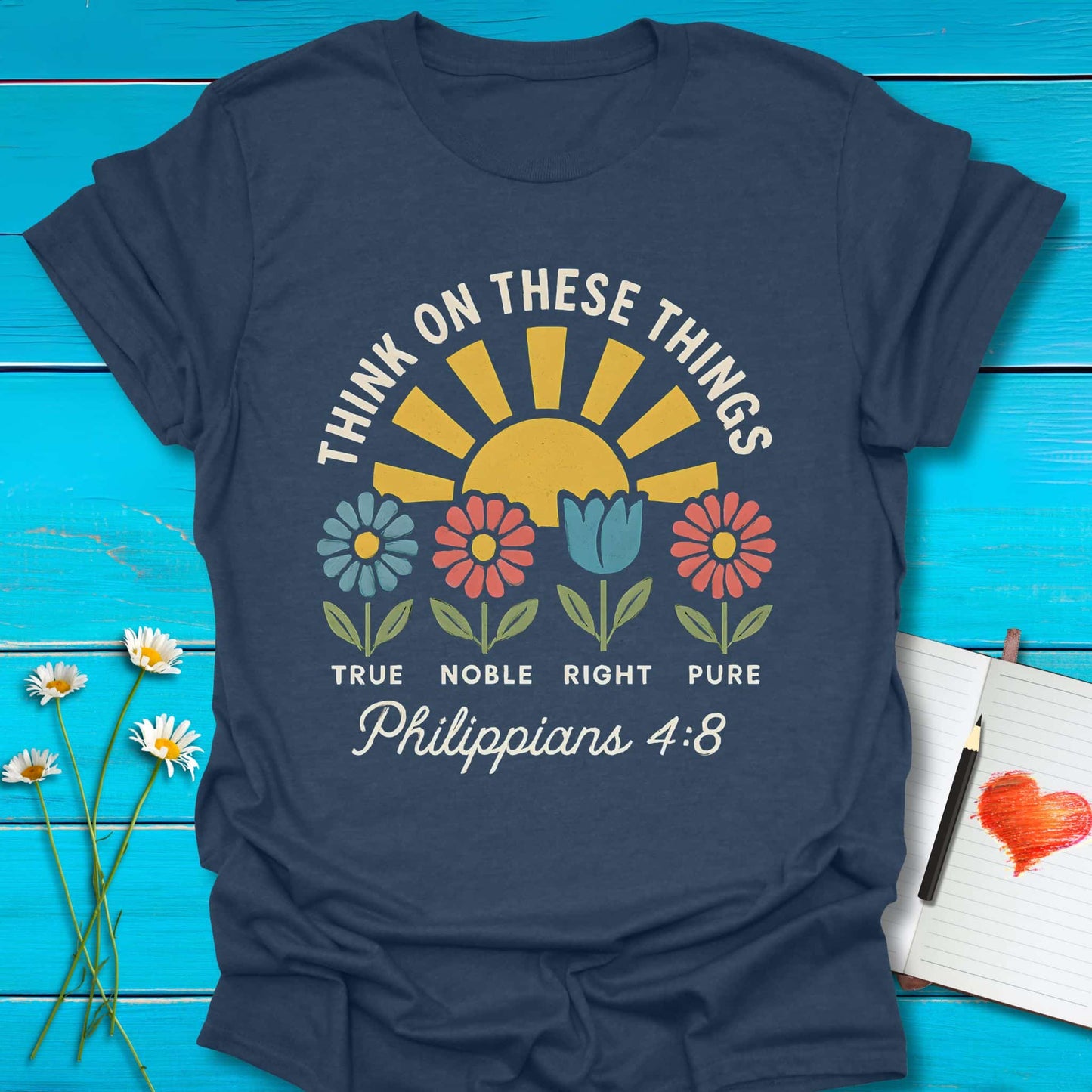 T-Shirt Heather Navy / S Think on These T-Shirt Echo Kindness Printify