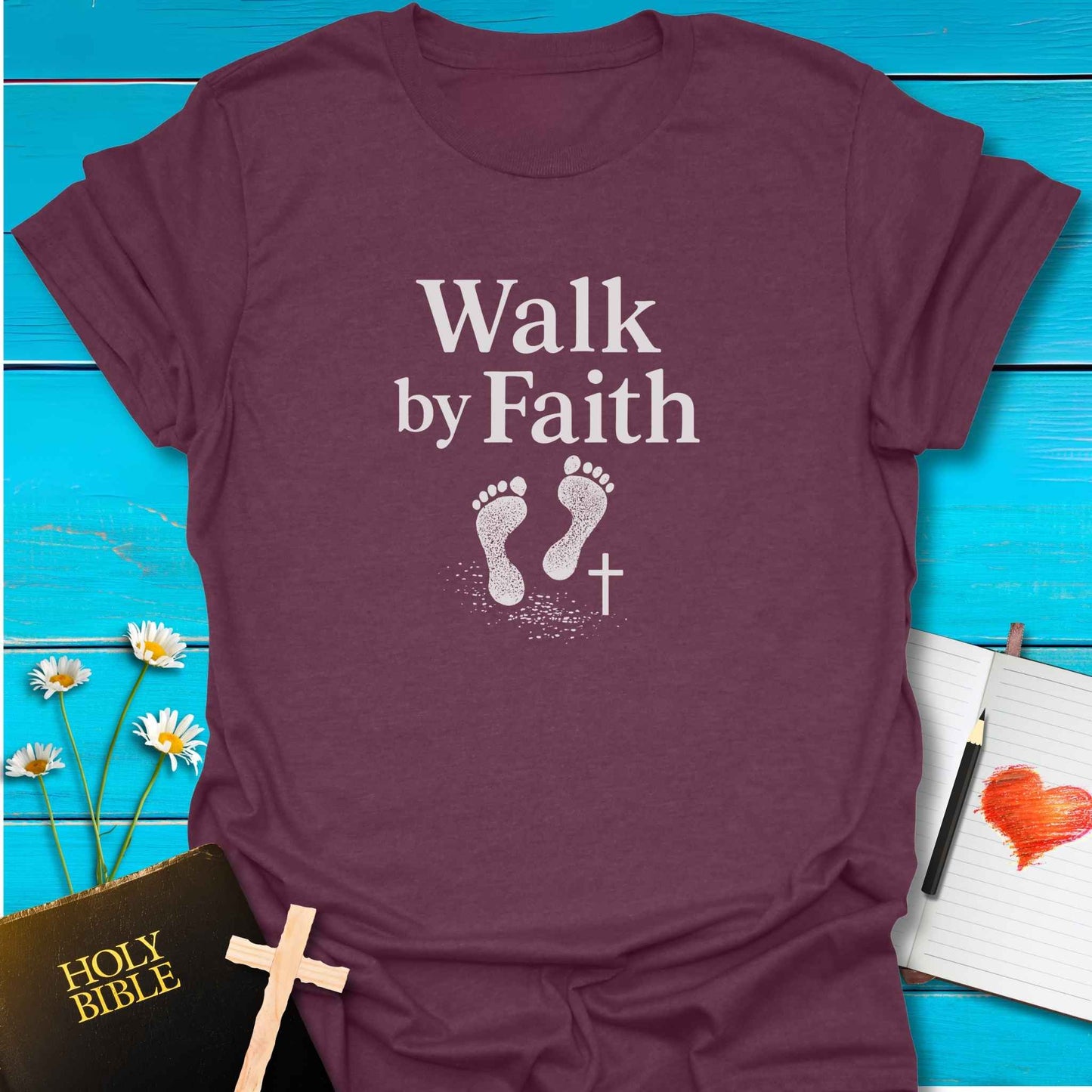 T-Shirt Heather Maroon / S Walk by Faith Footprint T-Shirt Echo Kindness Printify