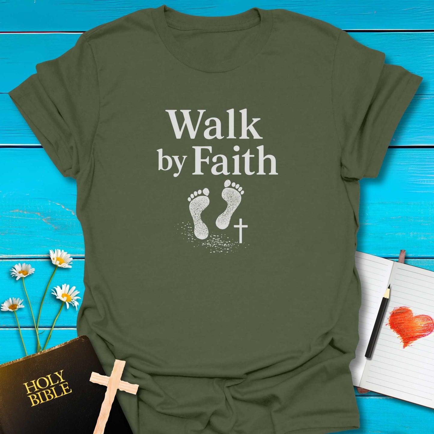 T-Shirt Military Green / S Walk by Faith Footprint T-Shirt Echo Kindness Printify
