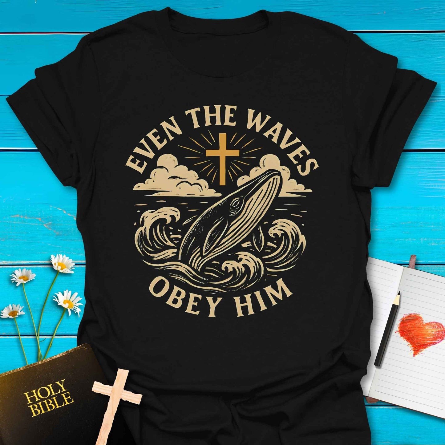T-Shirt Black / S Waves Obey Him T-Shirt Echo Kindness Printify