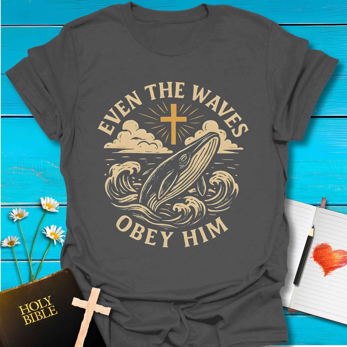T-Shirt Charcoal / S Waves Obey Him T-Shirt Echo Kindness Printify
