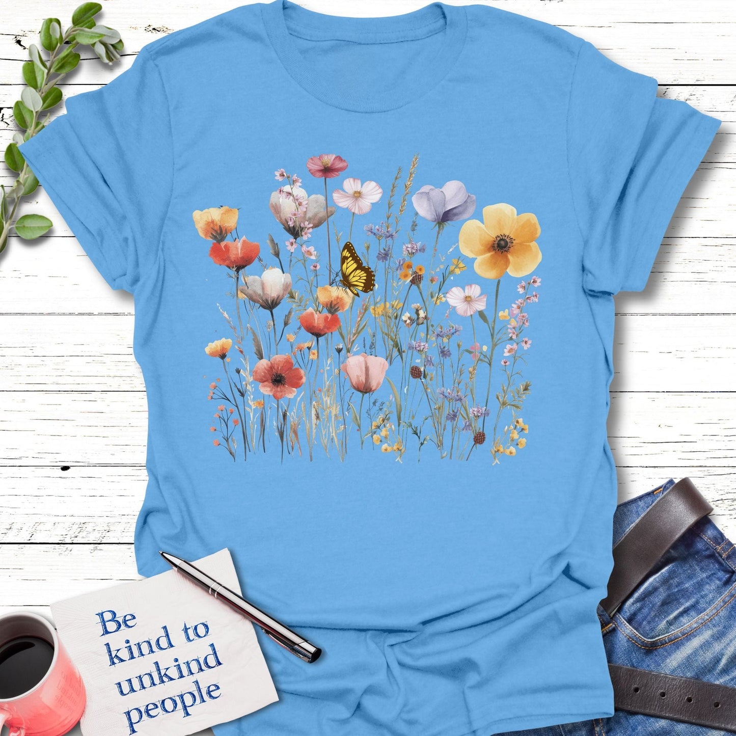 T-Shirt Carolina Blue / S Wildflower Kiss T-Shirt Echo Kindness Printify