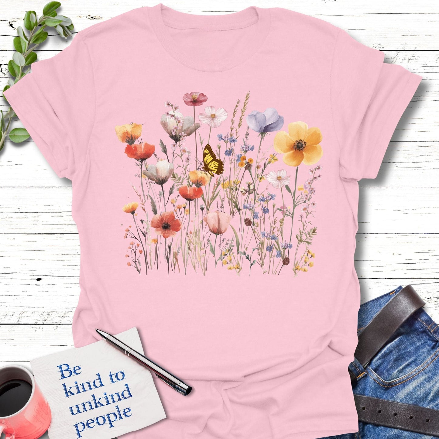 T-Shirt Light Pink / S Wildflower Kiss T-Shirt Echo Kindness Printify