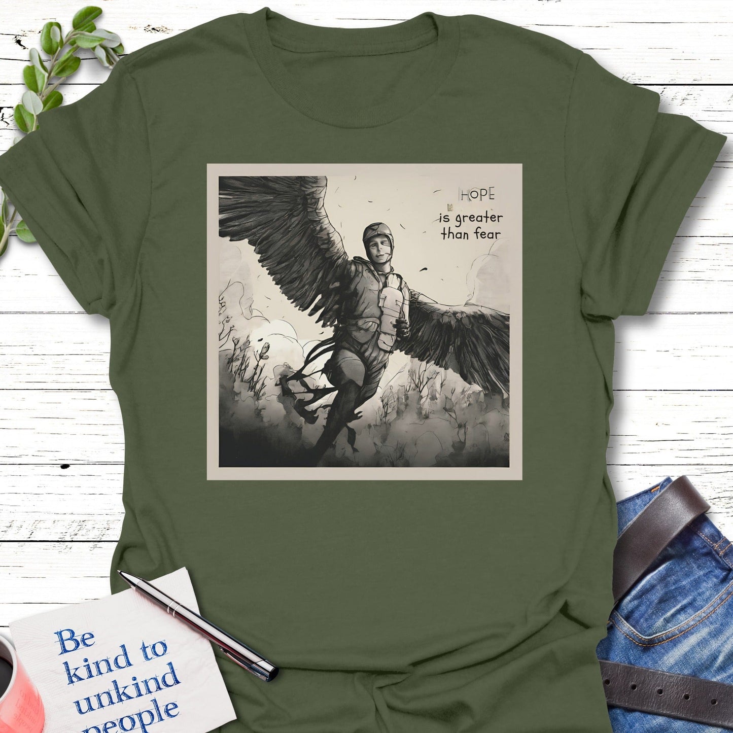 T-Shirt Military Green / S Wings of Hope T-Shirt Echo Kindness Printify