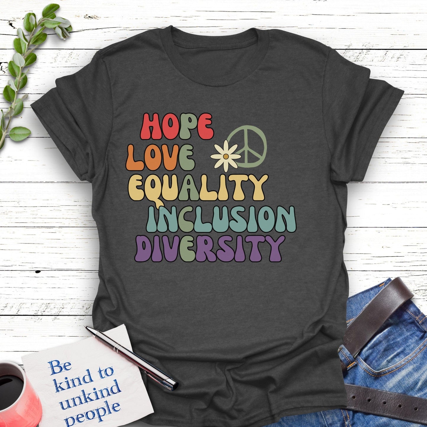 T-Shirt Dark Heather Grey / S Words of Peace T-Shirt Echo Kindness Printify