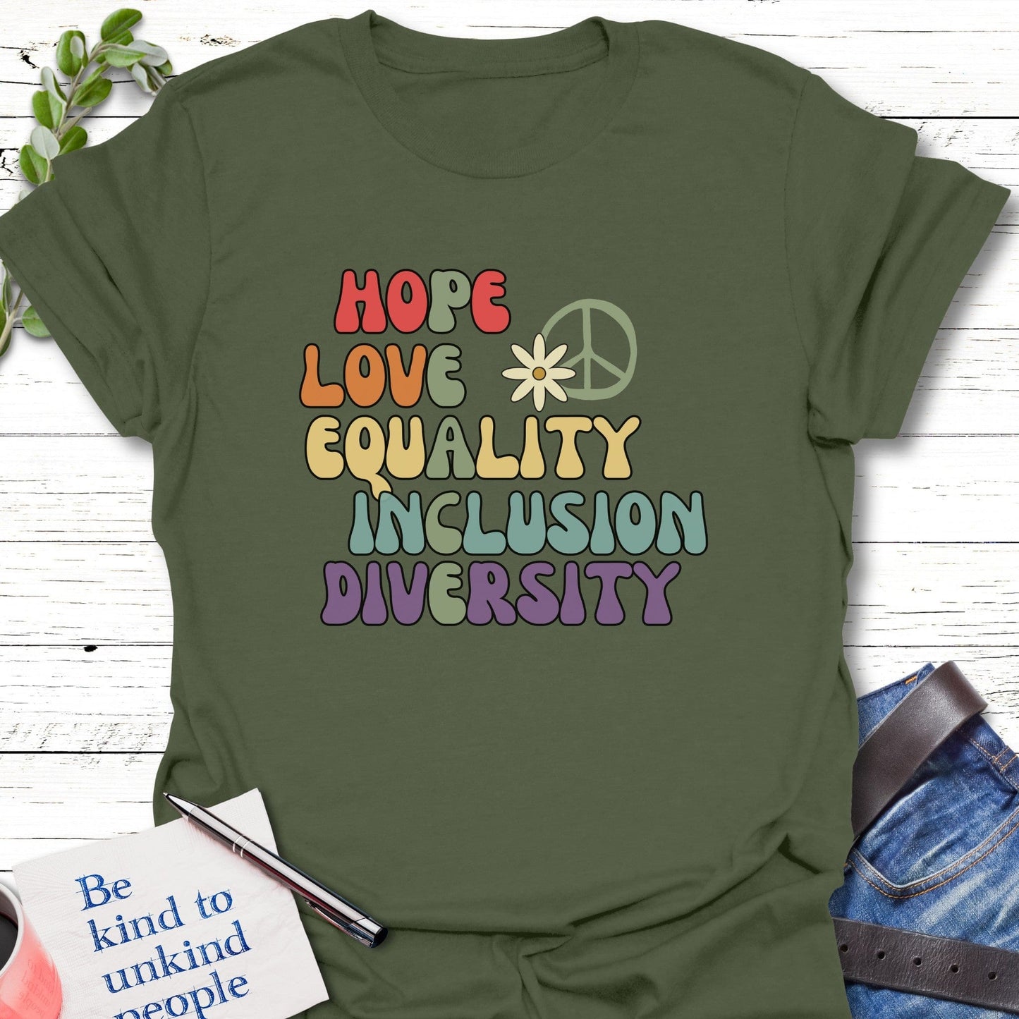 T-Shirt Military Green / S Words of Peace T-Shirt Echo Kindness Printify