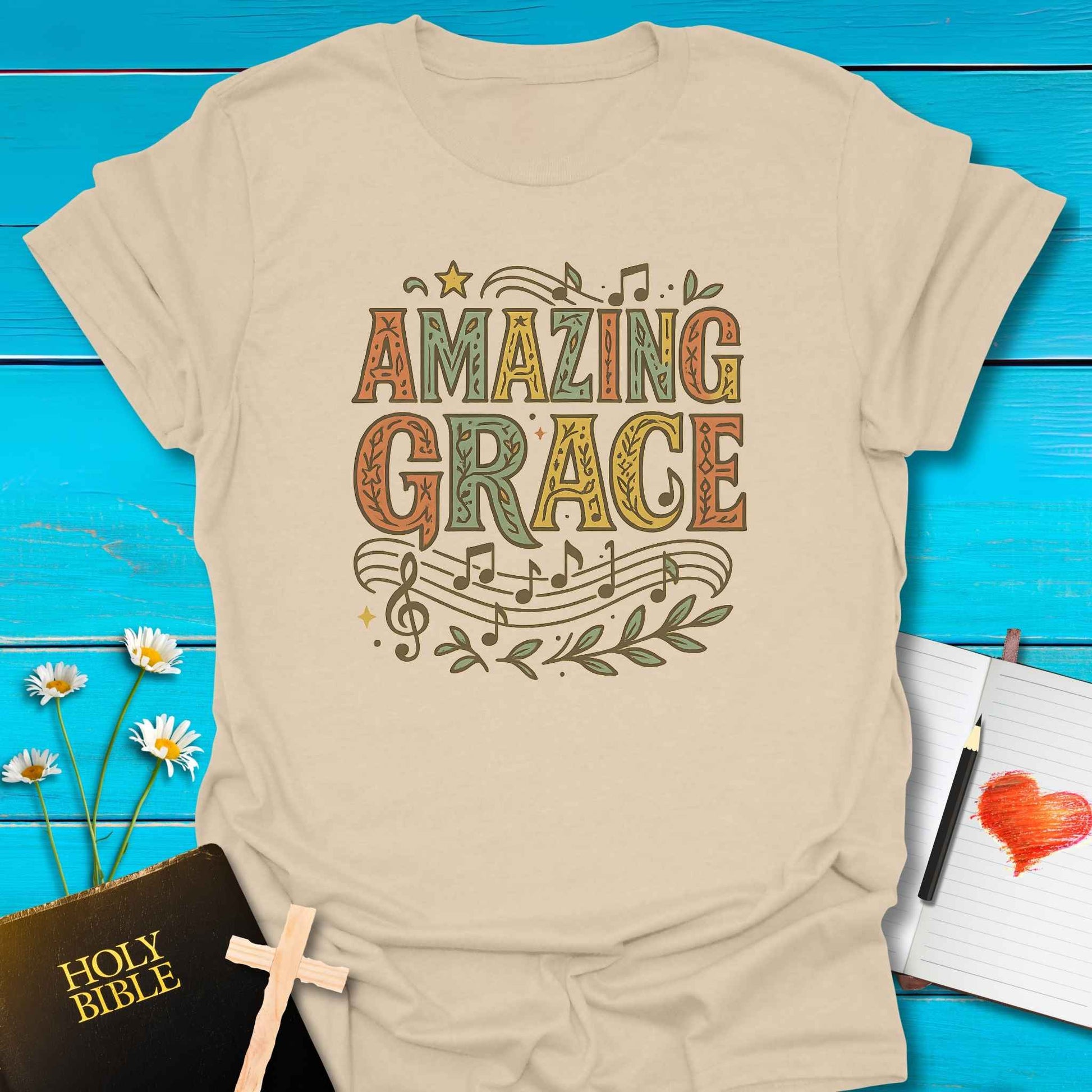 T-Shirt Sand / S Amazing Grace Notes T-Shirt Echo Kindness Printify