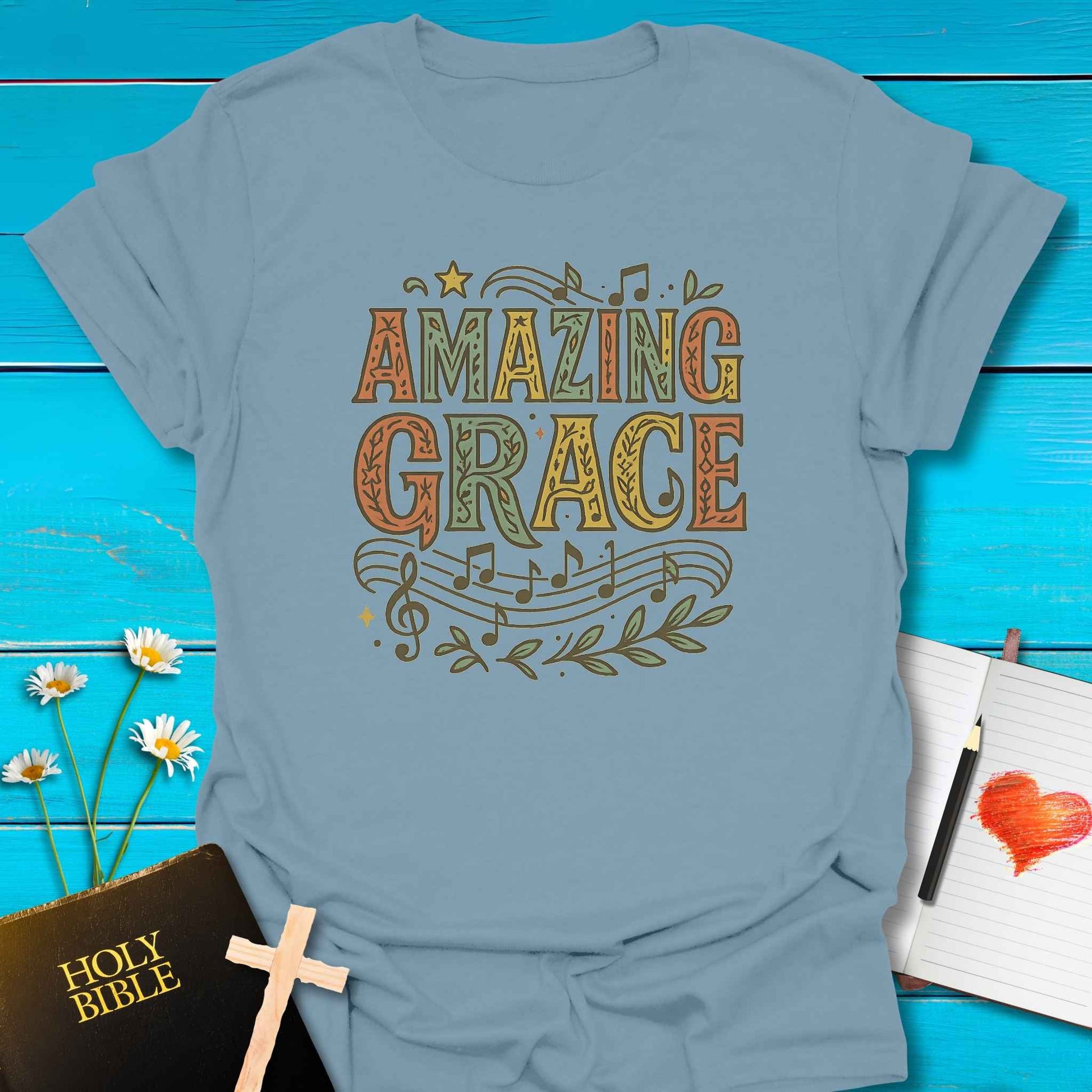 T-Shirt Stone Blue / S Amazing Grace Notes T-Shirt Echo Kindness Printify
