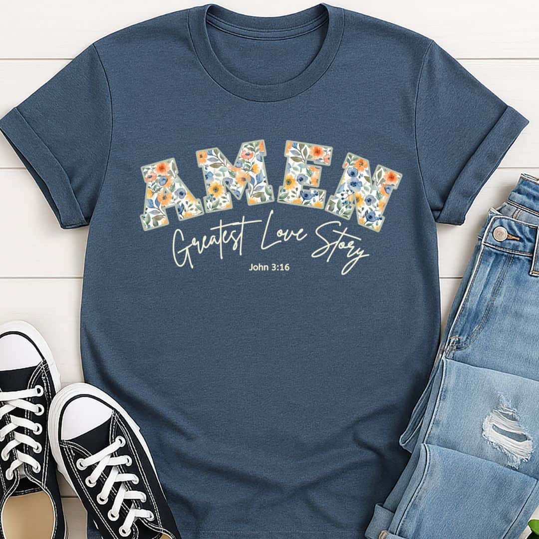 T-Shirt Heather indigo / S Amen Greatest Love Story T-Shirt Echo Kindness