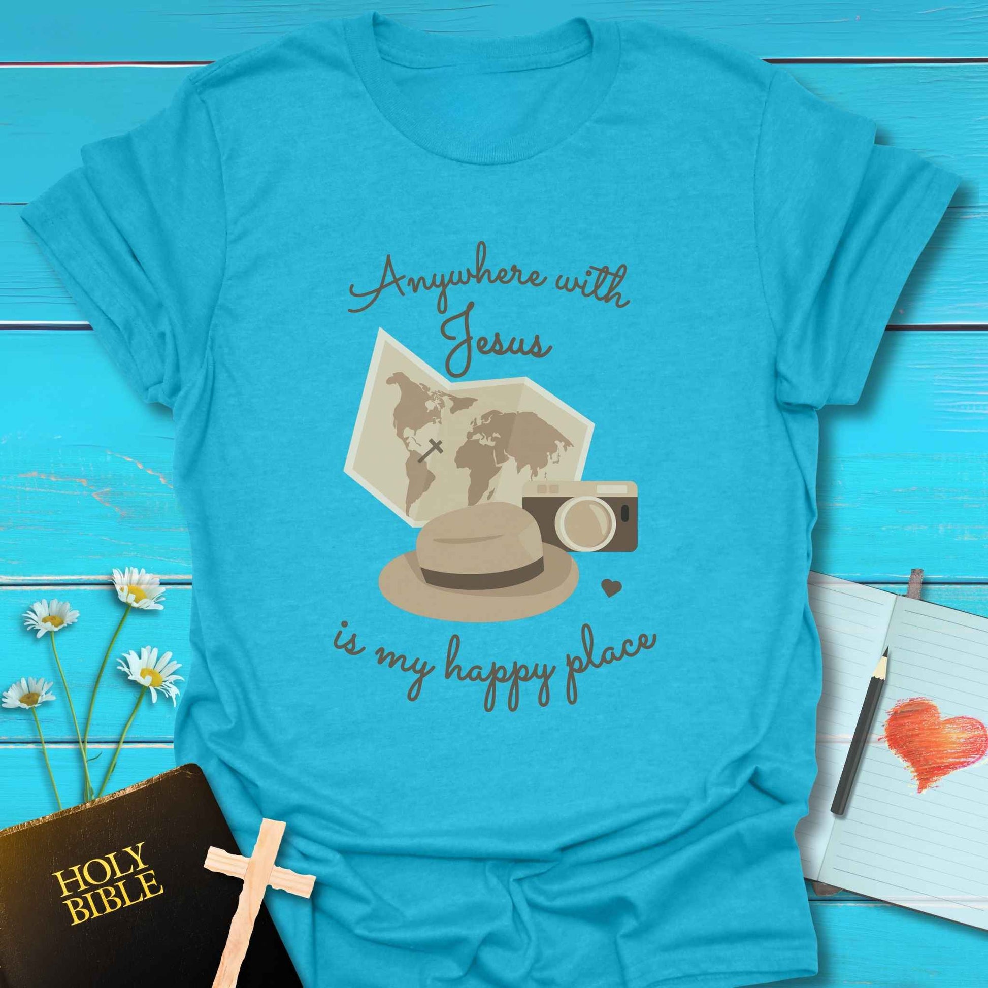 T-Shirt Heather Galapagos Blue / S Anywhere with Jesus T-Shirt Echo Kindness Printify