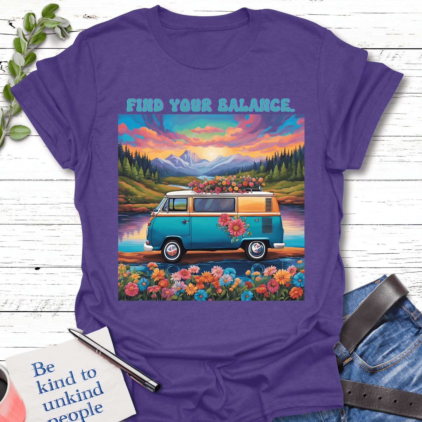 T-Shirt Heather Purple / S Balance and Groove T-Shirt Echo Kindness Printify