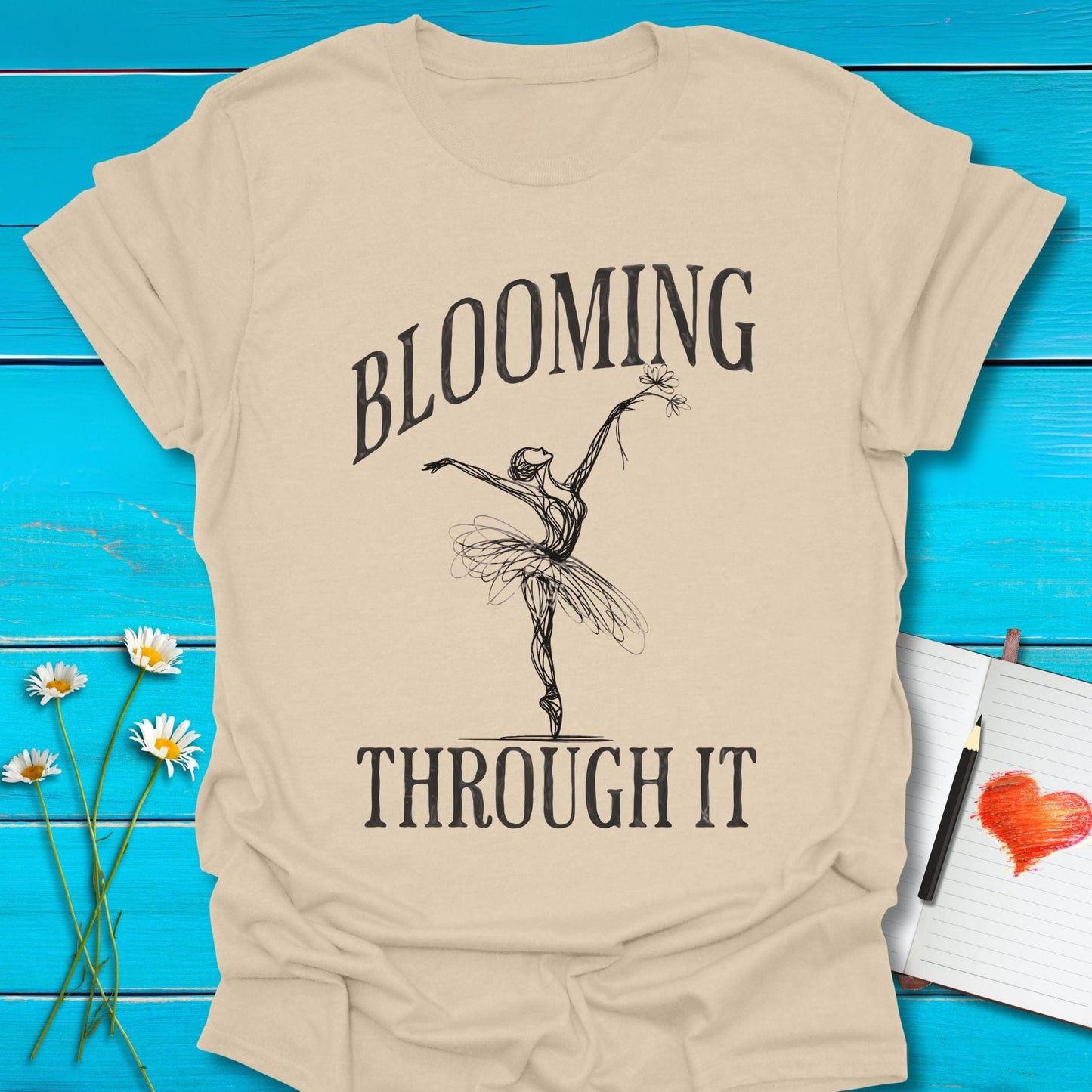 T-Shirt Sand / S Blooming Through It T-Shirt Echo Kindness Printify