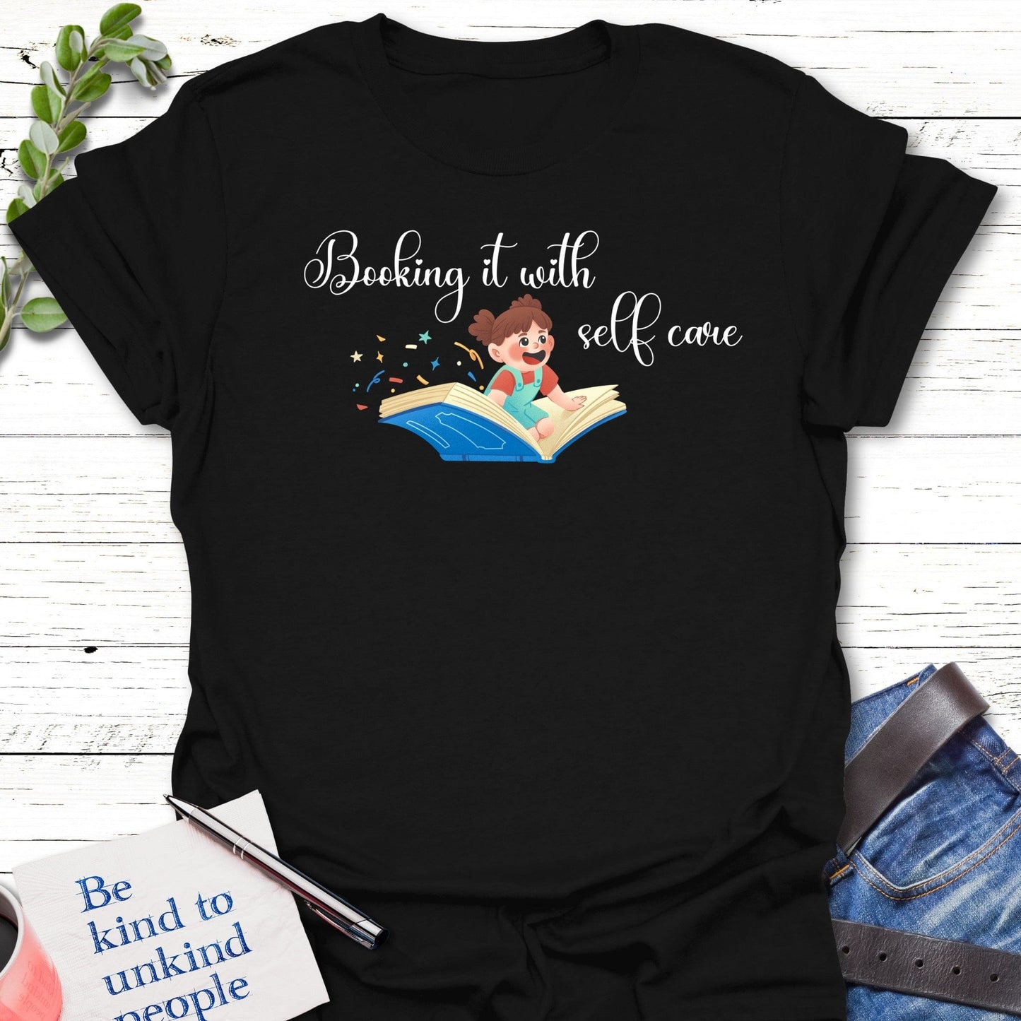 T-Shirt Black / S Booking Self Care T-Shirt Echo Kindness Printify