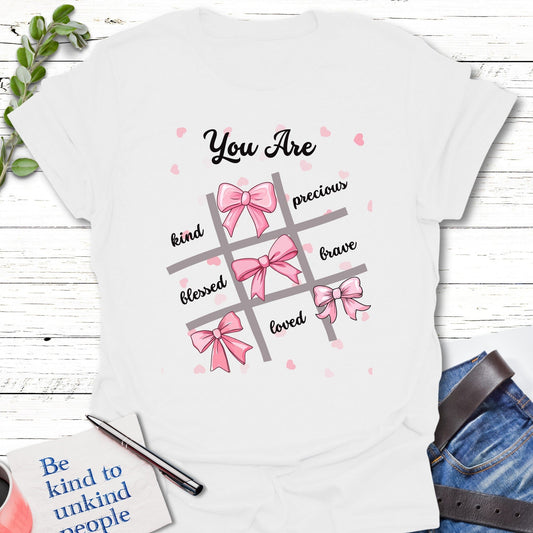 T-Shirt White / S Bows Tic Tac Toe T-Shirt Echo Kindness Printify