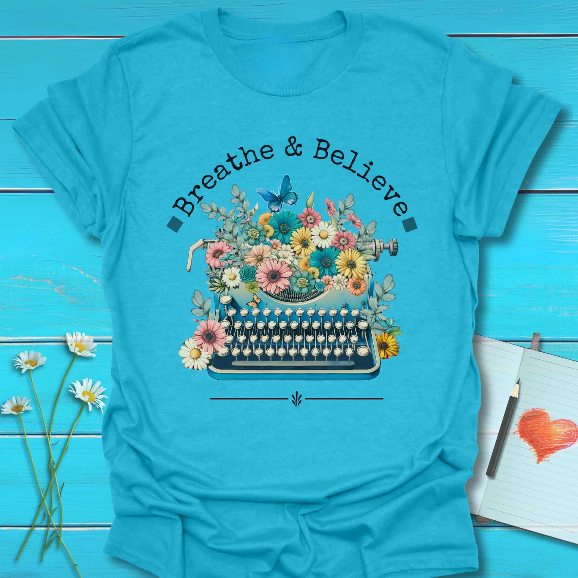 T-Shirt Heather Galapagos Blue / S Breathe and Believe T-Shirt Echo Kindness Printify