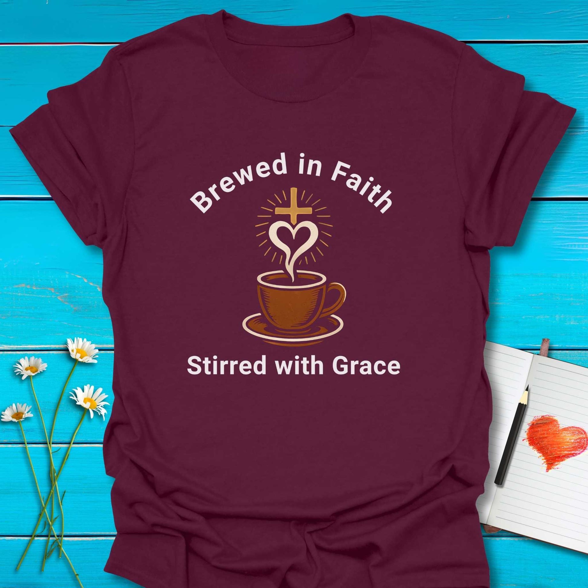 T-Shirt Maroon / S Brewed in Faith T-Shirt Echo Kindness Printify