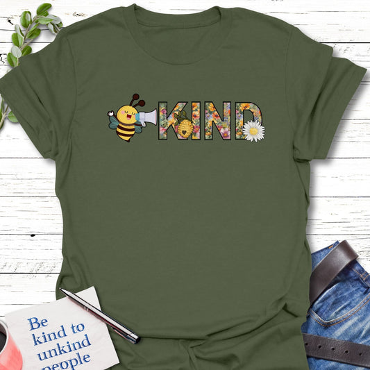 T-Shirt Military Green / S Buzzing Kindness T-Shirt Echo Kindness Printify