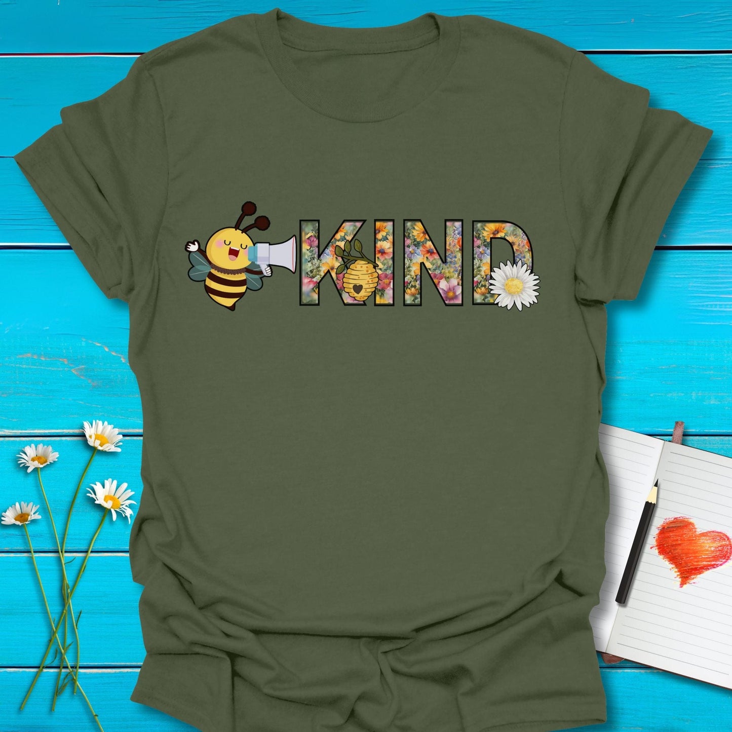 T-Shirt Military Green / S Buzzing Kindness T-Shirt Echo Kindness Printify