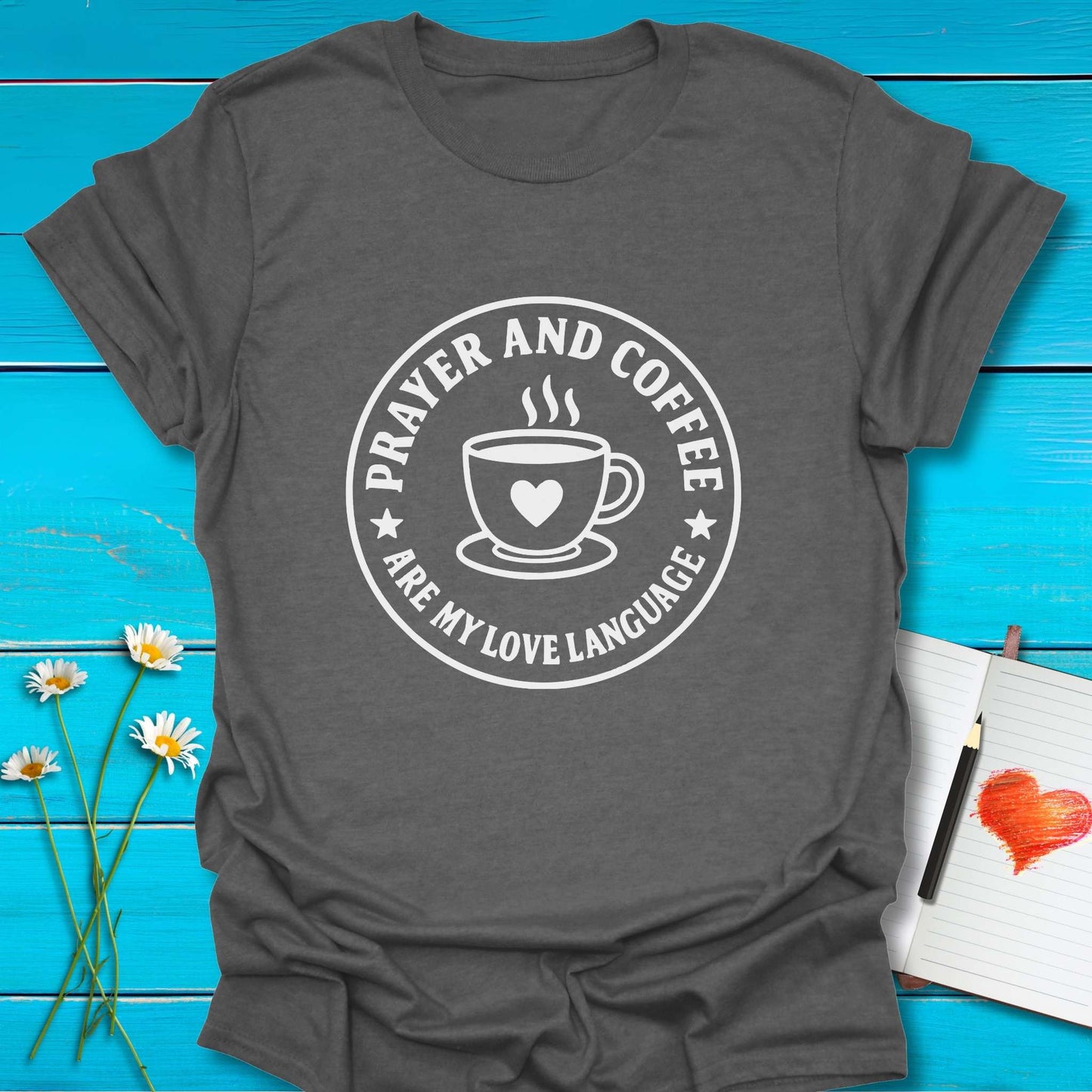 T-Shirt Graphite Heather / S Coffee and Prayer T-Shirt Echo Kindness Printify