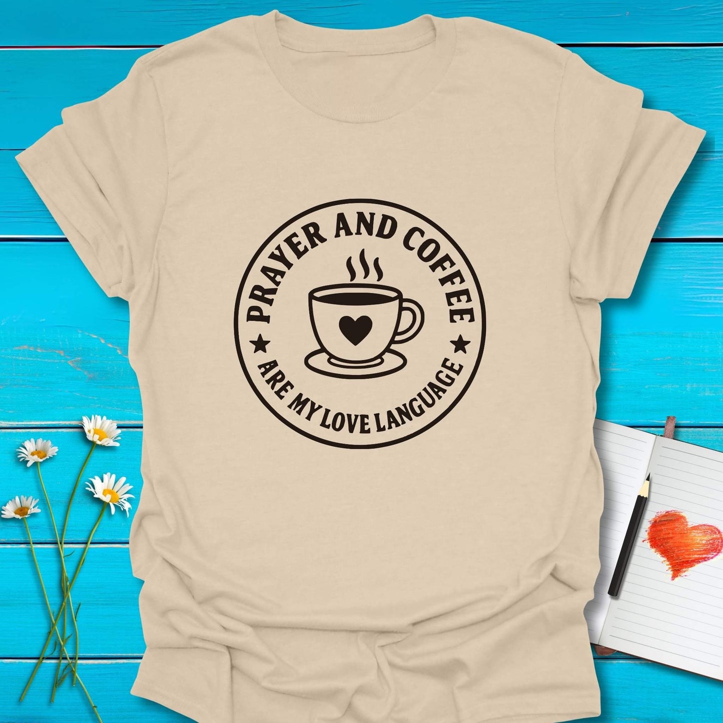 T-Shirt Sand / S Coffee and Prayer T-Shirt Echo Kindness Printify