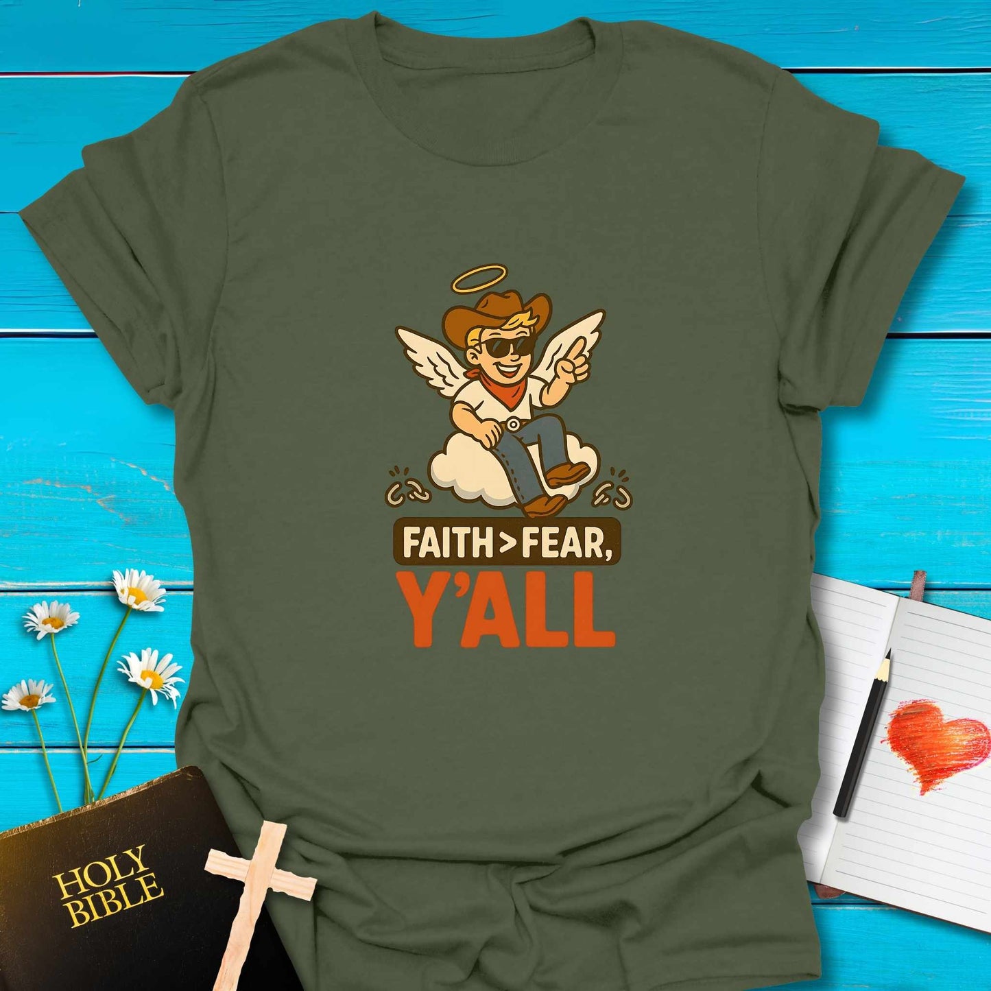 T-Shirt Military Green / S Cowboy Faith T-Shirt Echo Kindness Printify
