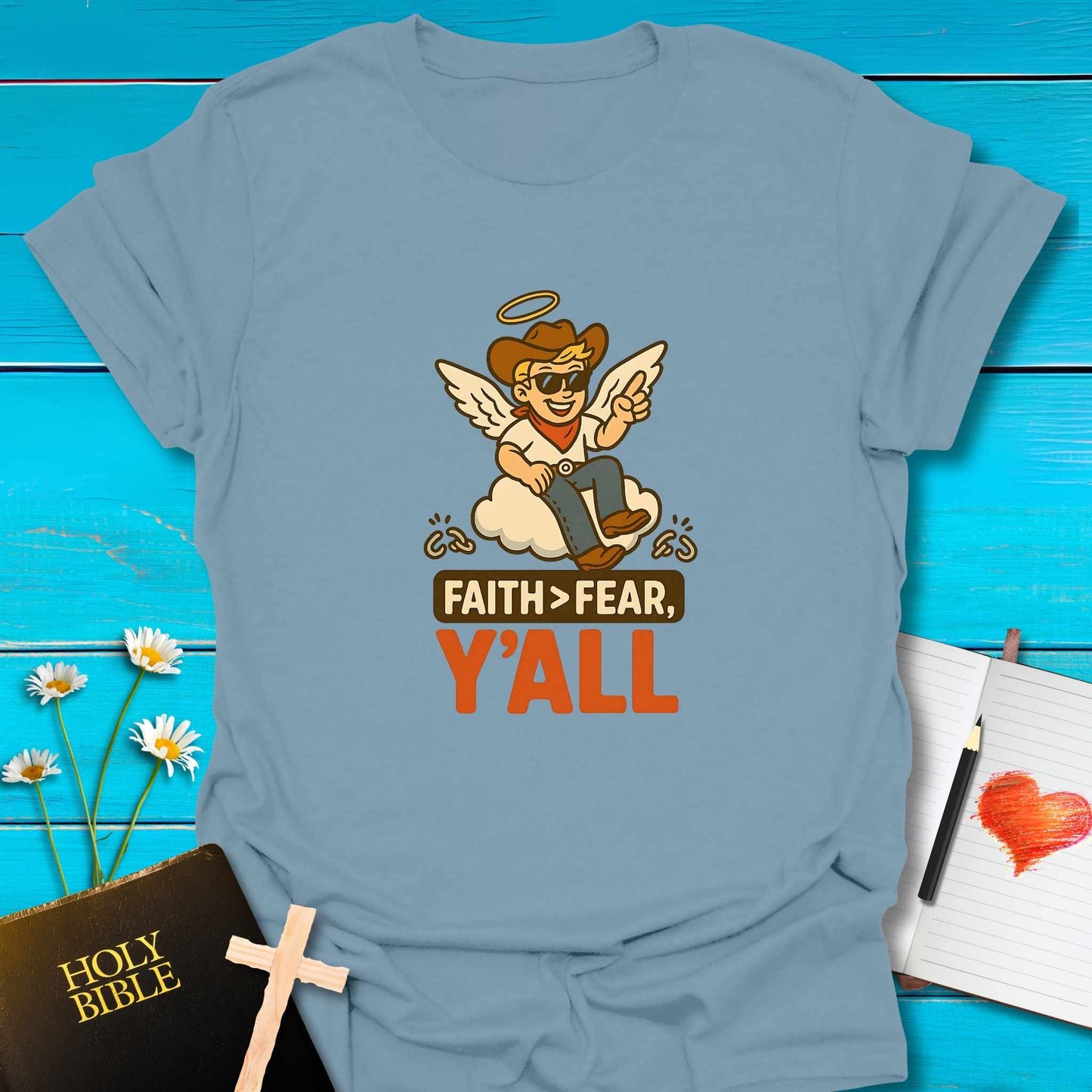T-Shirt Stone Blue / S Cowboy Faith T-Shirt Echo Kindness Printify