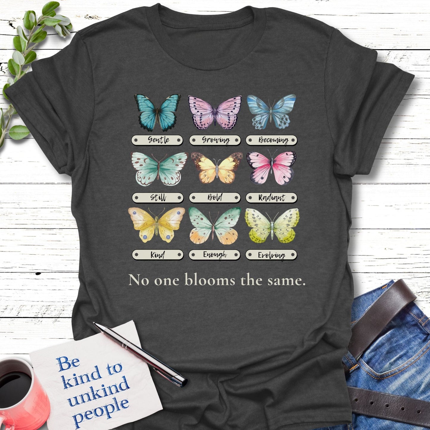 T-Shirt Dark Heather Grey / S Different Blooms T-Shirt Echo Kindness Printify