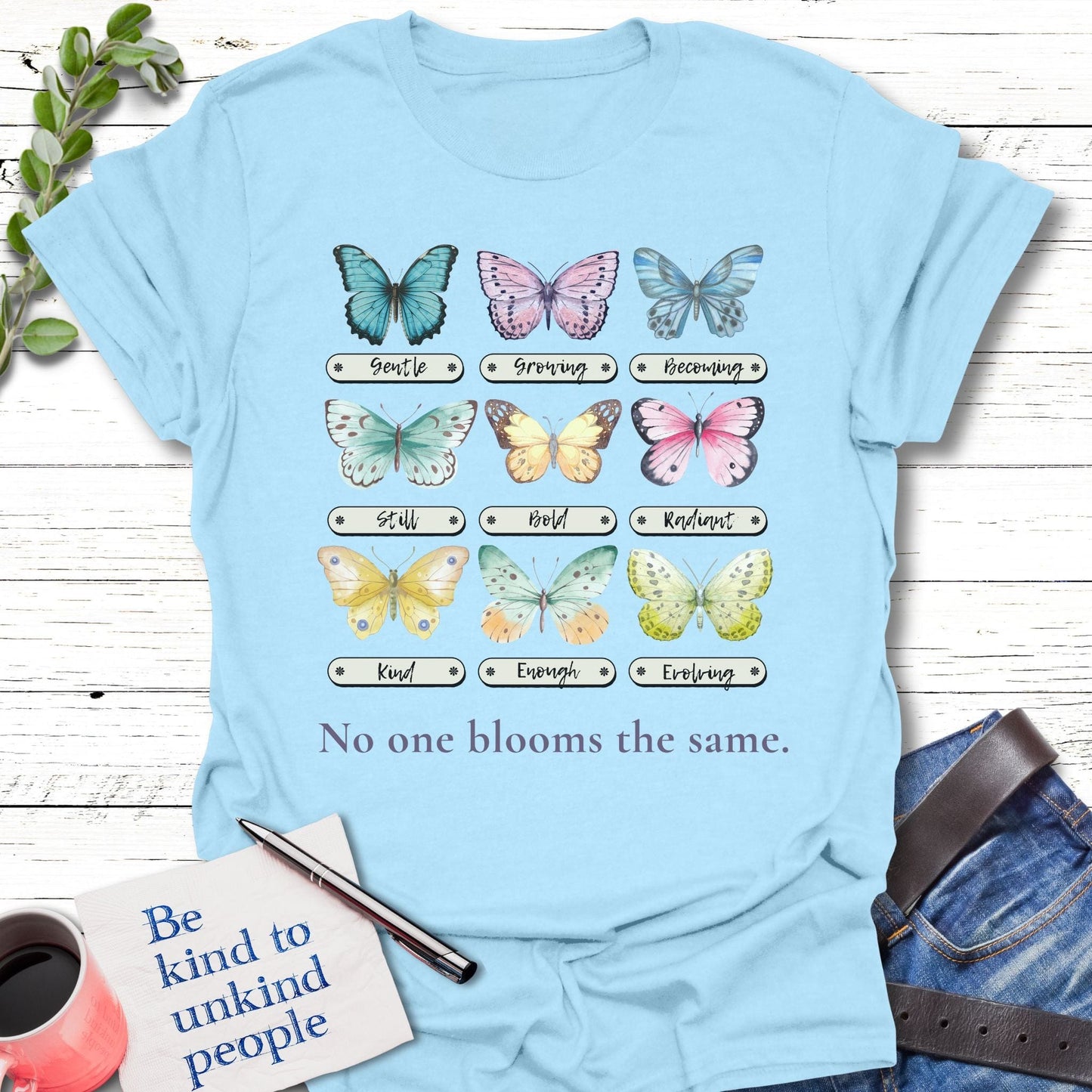 T-Shirt Light Blue / S Different Blooms T-Shirt Echo Kindness Printify
