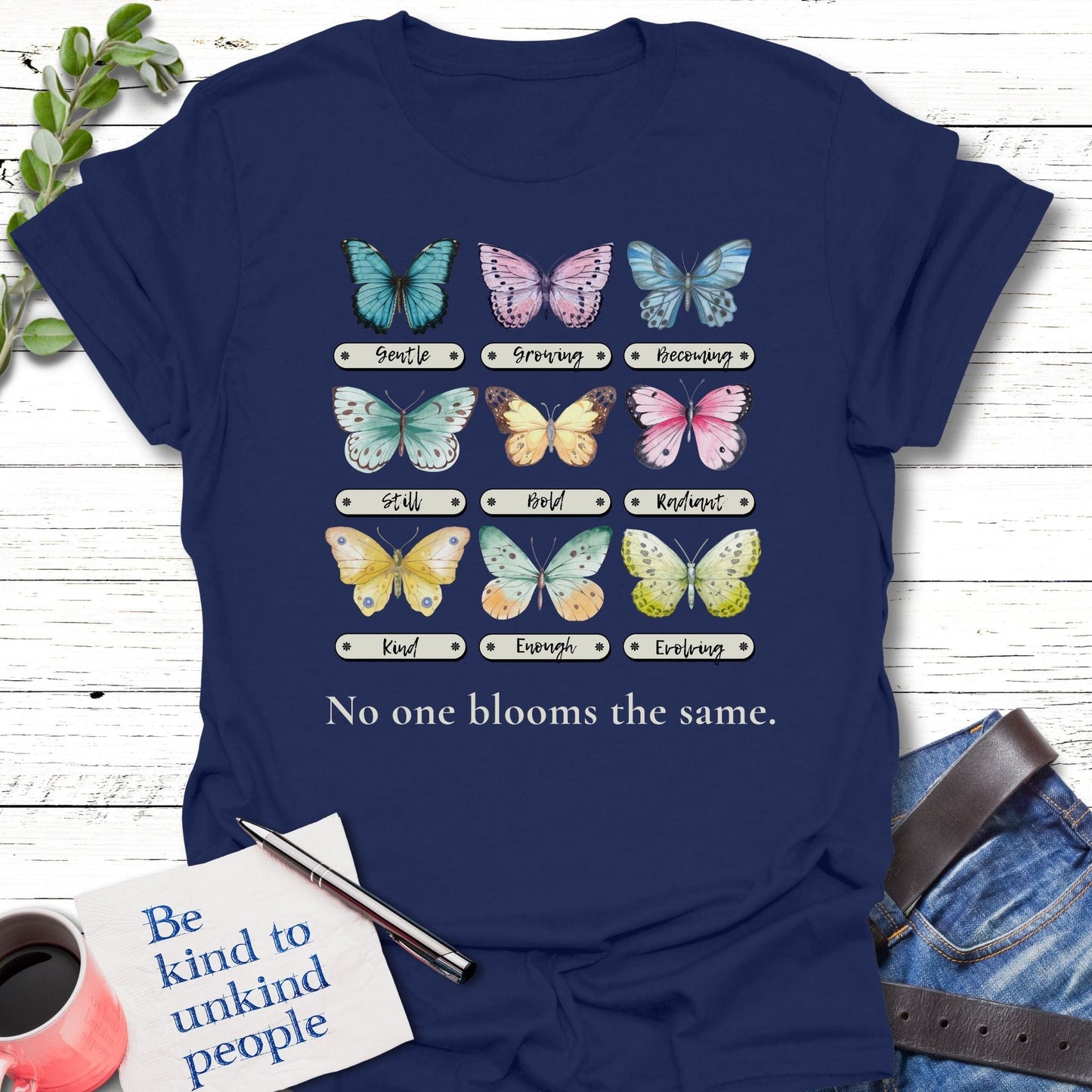T-Shirt Navy / S Different Blooms T-Shirt Echo Kindness Printify