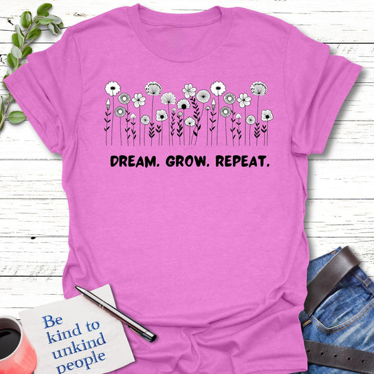 T-Shirt Heather Radiant Orchid / S Dream Grow Repeat T-Shirt Echo Kindness Printify