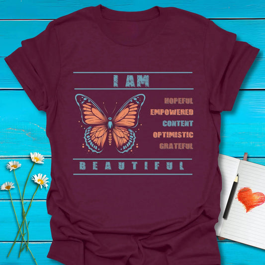 T-Shirt Maroon / S Empowered Butterfly T-Shirt Echo Kindness Printify