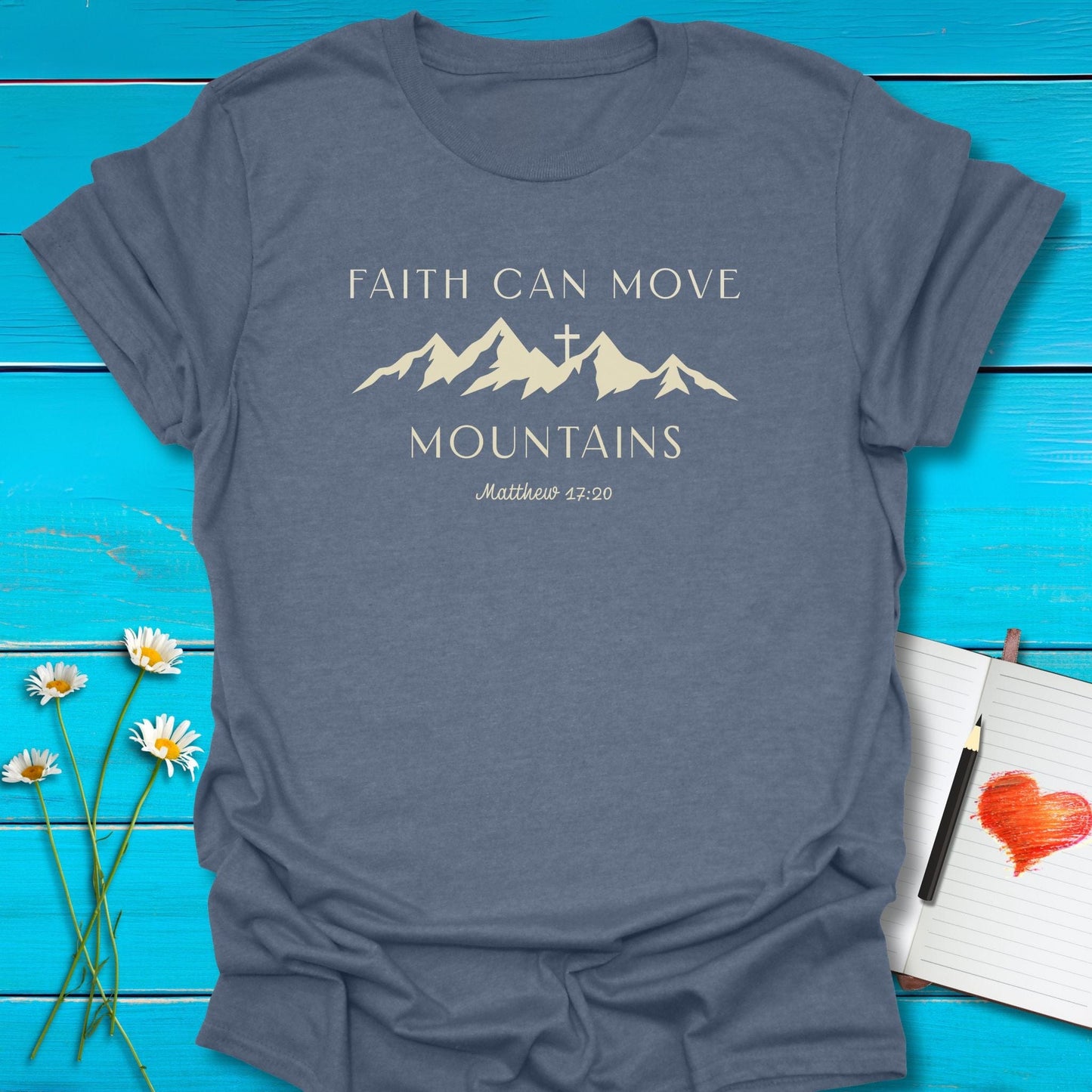 T-Shirt Heather indigo / S Faith Can Move T-Shirt Echo Kindness Printify