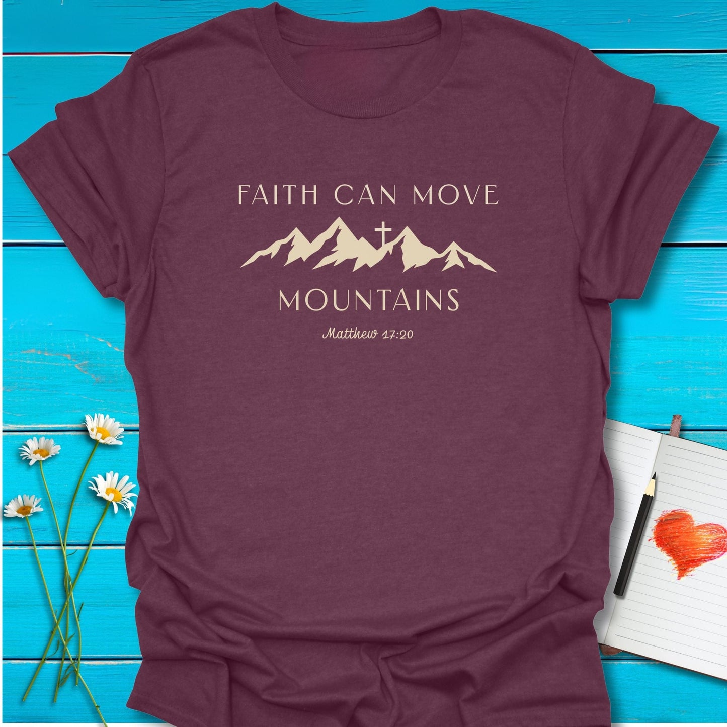 T-Shirt Heather Maroon / S Faith Can Move T-Shirt Echo Kindness Printify