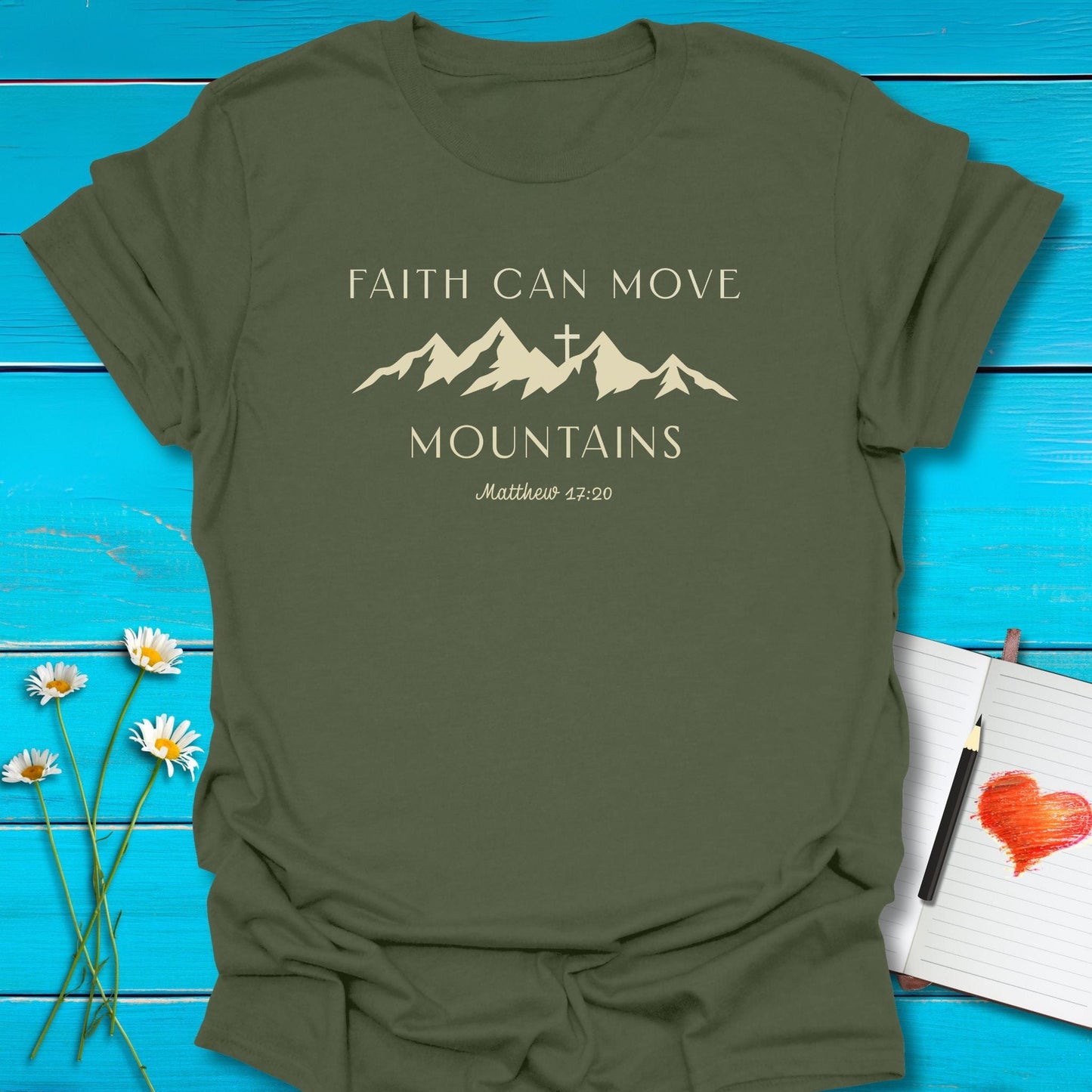 T-Shirt Military Green / S Faith Can Move T-Shirt Echo Kindness Printify