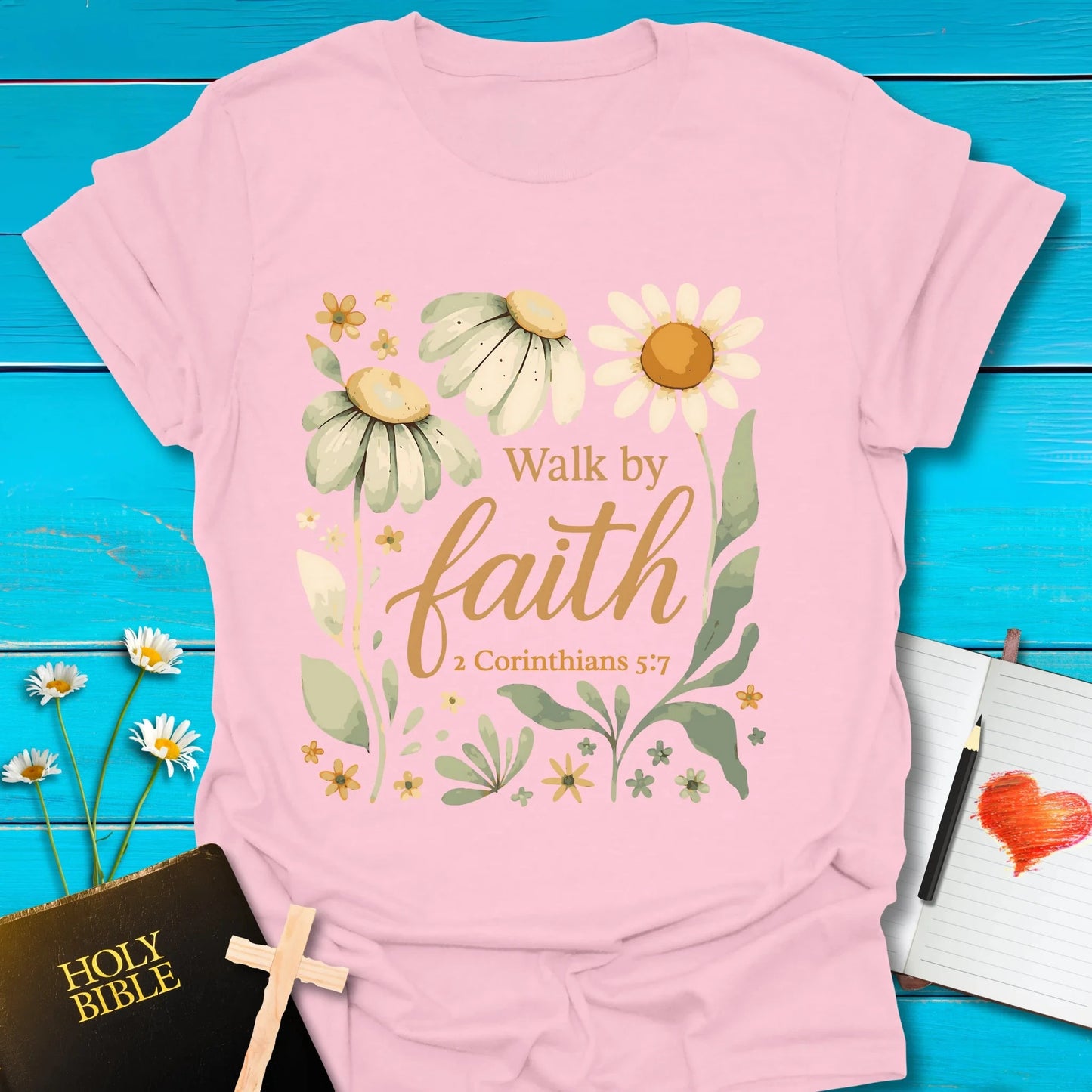 T-Shirt Light Pink / S Faith Flowers T-Shirt Echo Kindness Printify