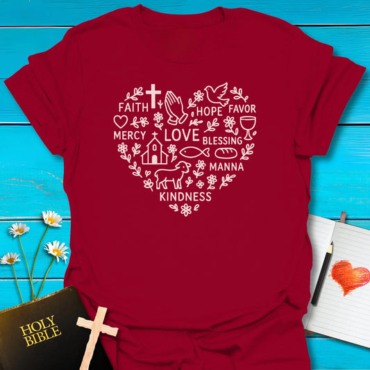 T-Shirt Cardinal Red / S Faith Heart T-Shirt Echo Kindness Printify