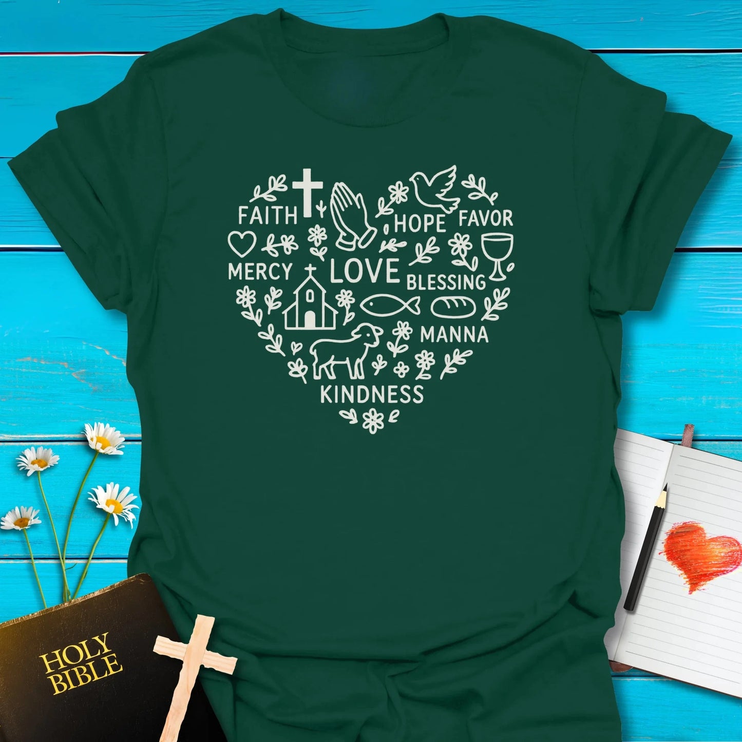 T-Shirt Forest Green / S Faith Heart T-Shirt Echo Kindness Printify