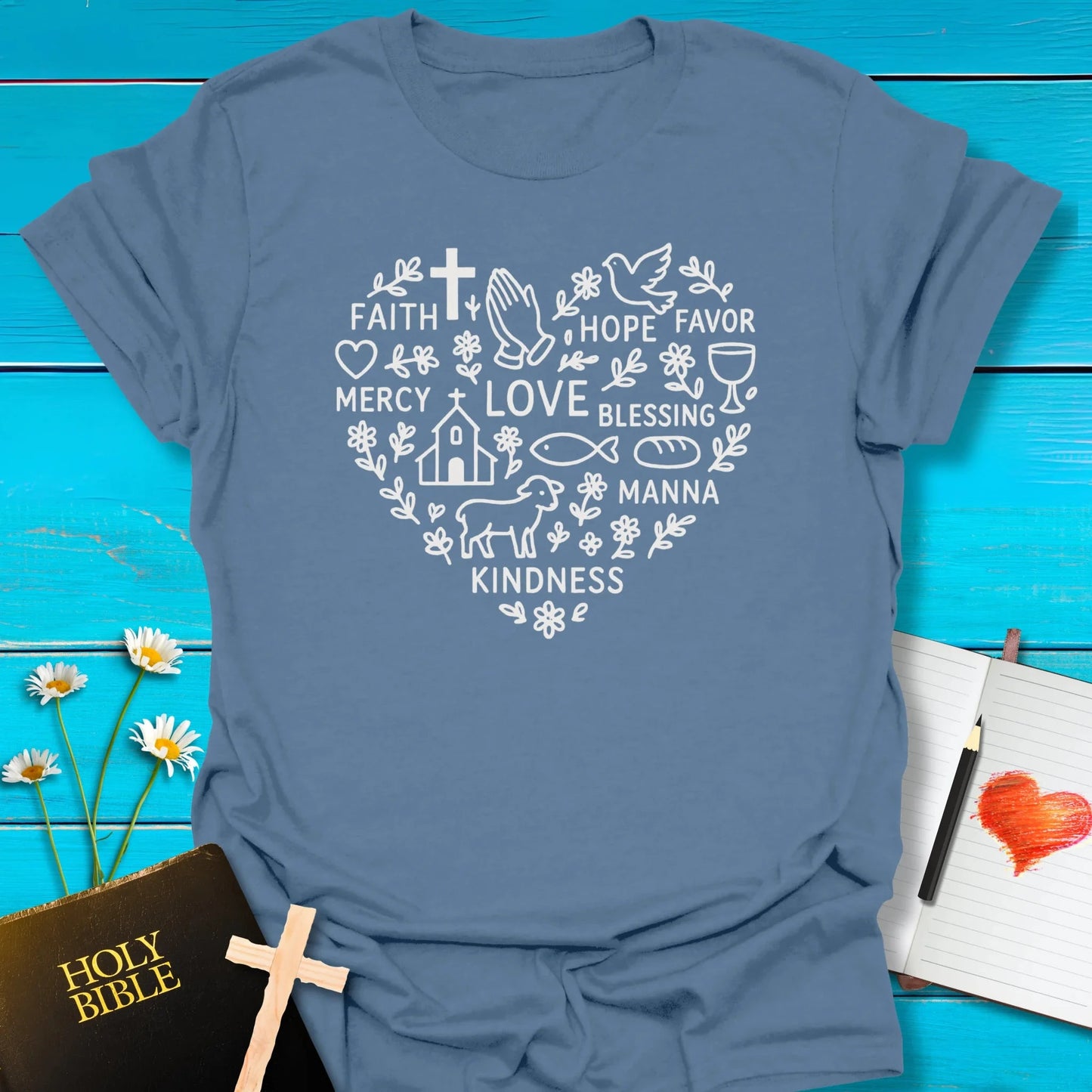 T-Shirt Indigo Blue / S Faith Heart T-Shirt Echo Kindness Printify