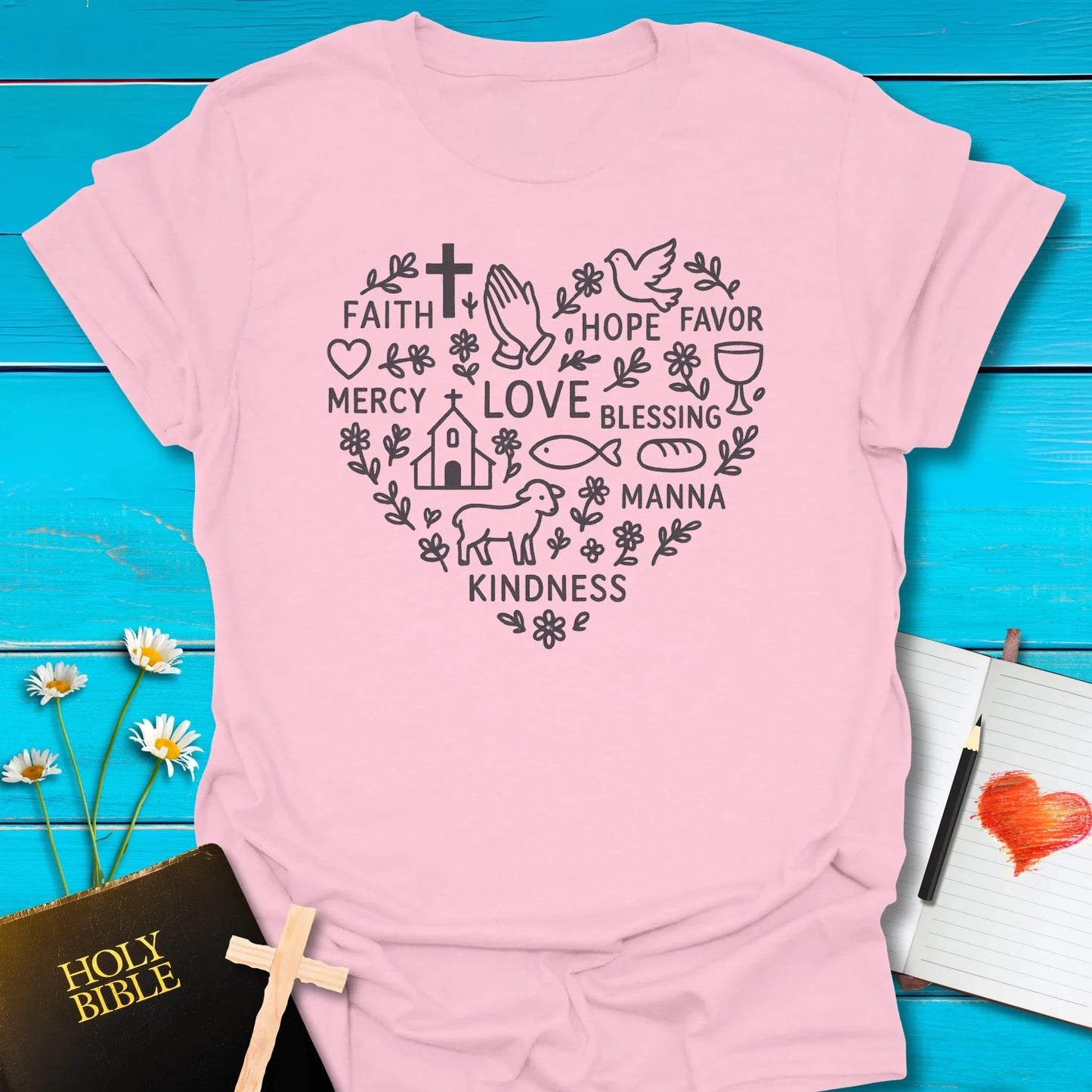 T-Shirt Light Pink / S Faith Heart T-Shirt Echo Kindness Printify